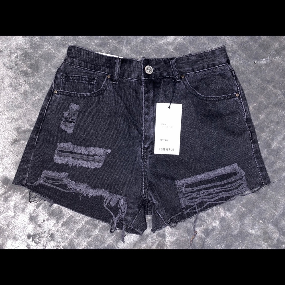 Black distressed high waisted shorts